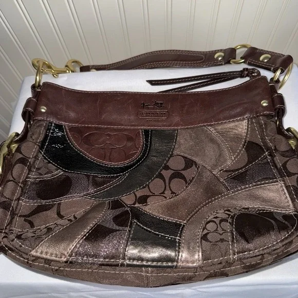 COACH Zoe Patchwork Brown Leather Hobo Shoulder Bag Handbag Purse Y2K